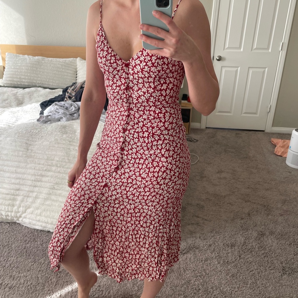 Reformation Burgundy and White Floral Midi Dress